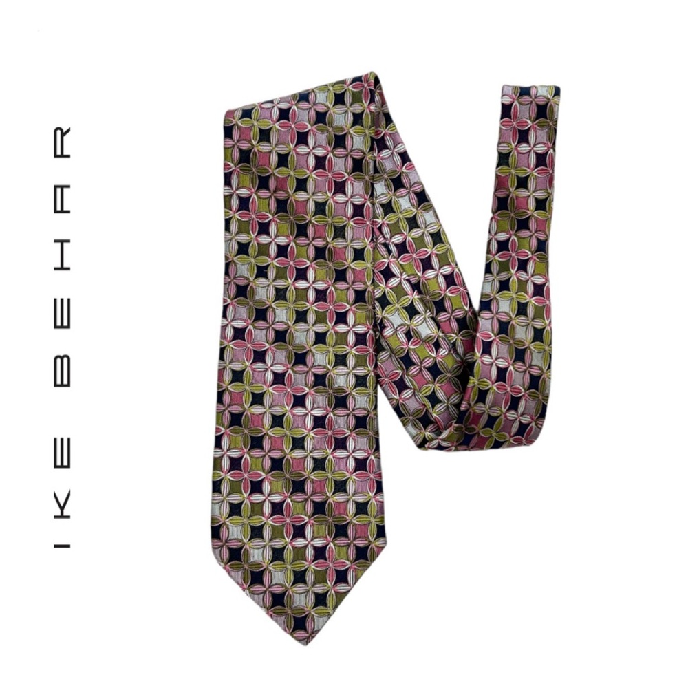 IKE BEHAR New York 100% Silk Geometric Floral Pattern Men’s Neck Tie
